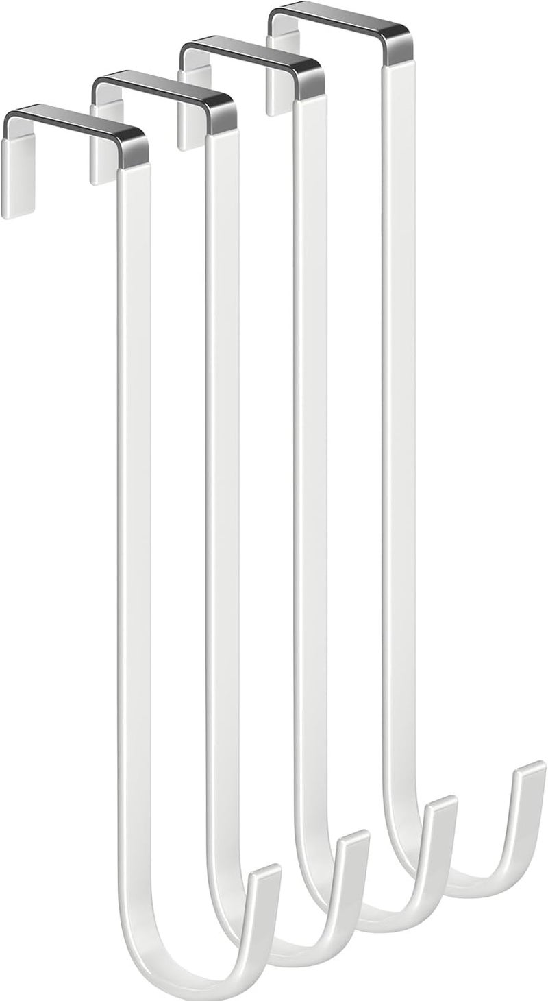 Mars-Rock Over The Door Metal Hooks with Plastic Coating 10" Fit 0.5" to 1 3/8" Door 4 Pcs Heavy Duty Single Towel Robe Rack Wreath Bathroom Shower Hanger Shoe Organizer Ironing Board Long White - Image 1